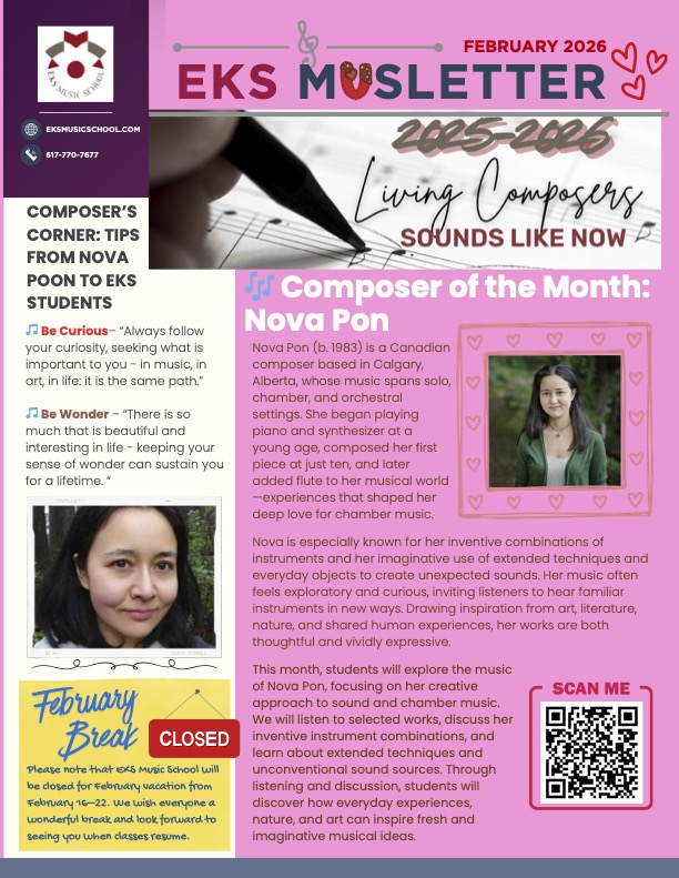 EKS Music School in Quincy MA Newsletter