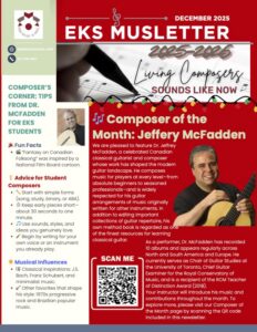 Cover of the December 2025 EKS MUSLetter, featuring composer Dr. Jeffrey McFadden